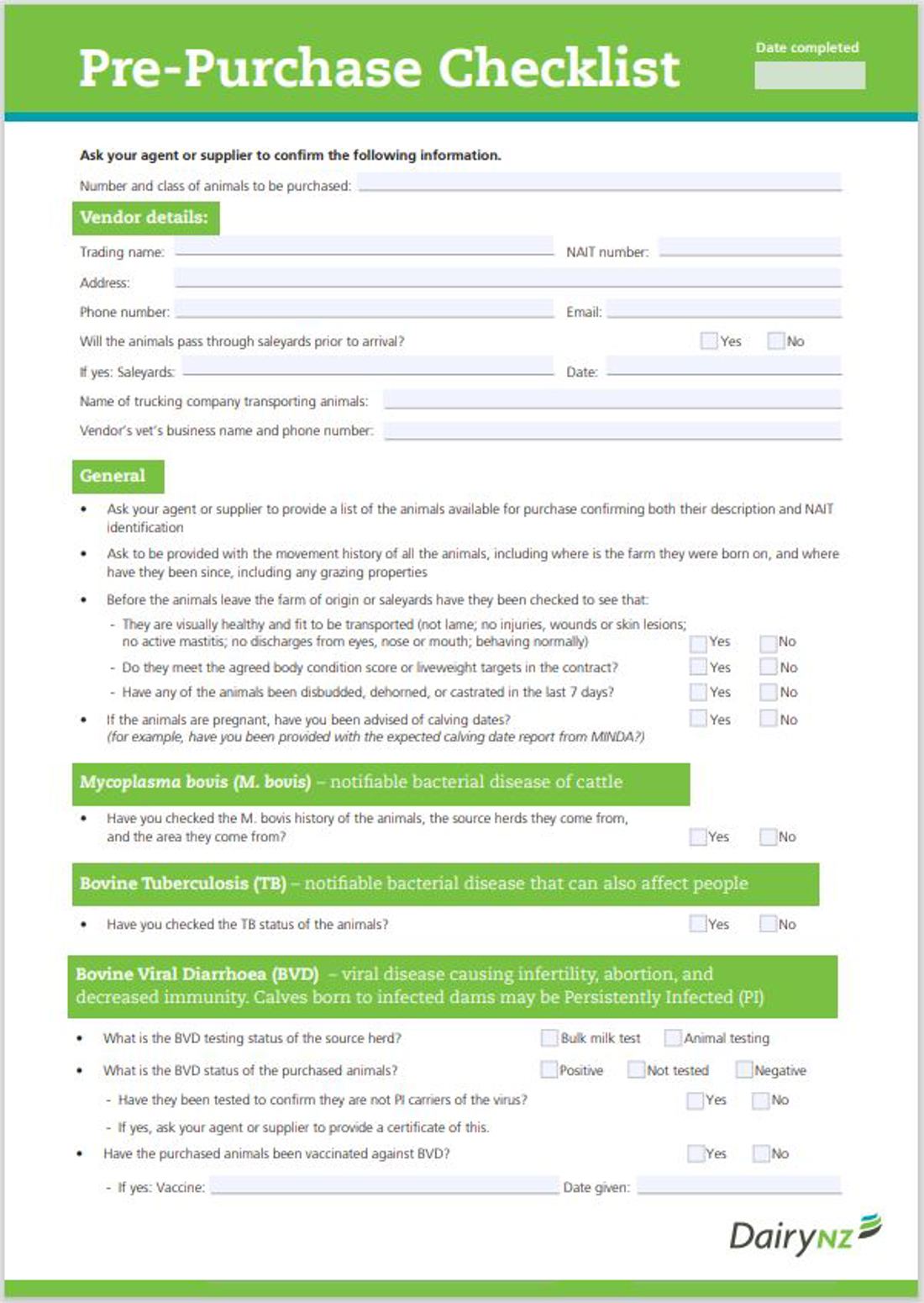 Biosecurity Prepurchase Checklist Image