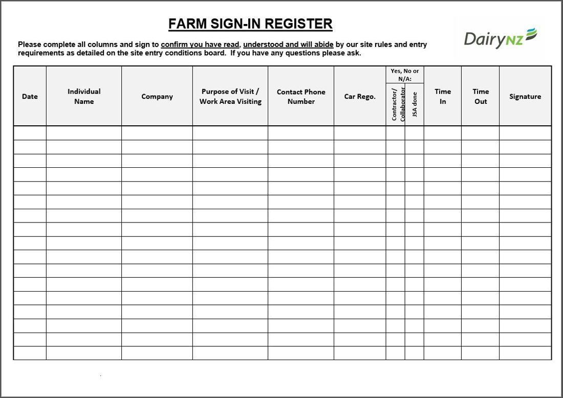 Farm Visitor Sign In Form Template Image