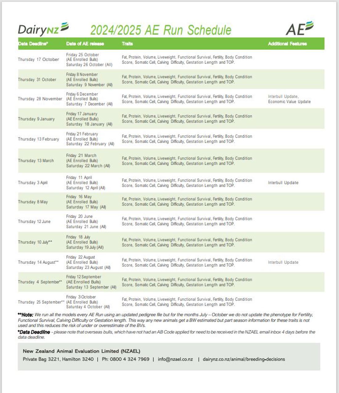 AE Run Schedule 2024 2025 Image