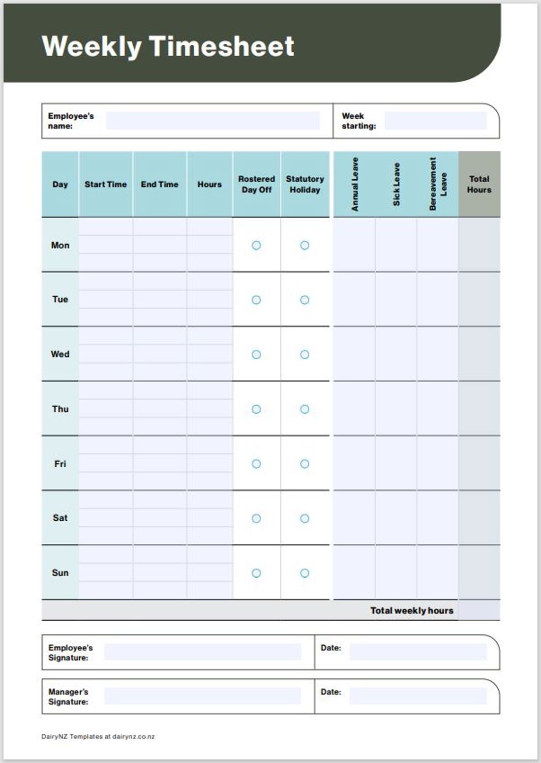 Weekly Timesheet Template Image