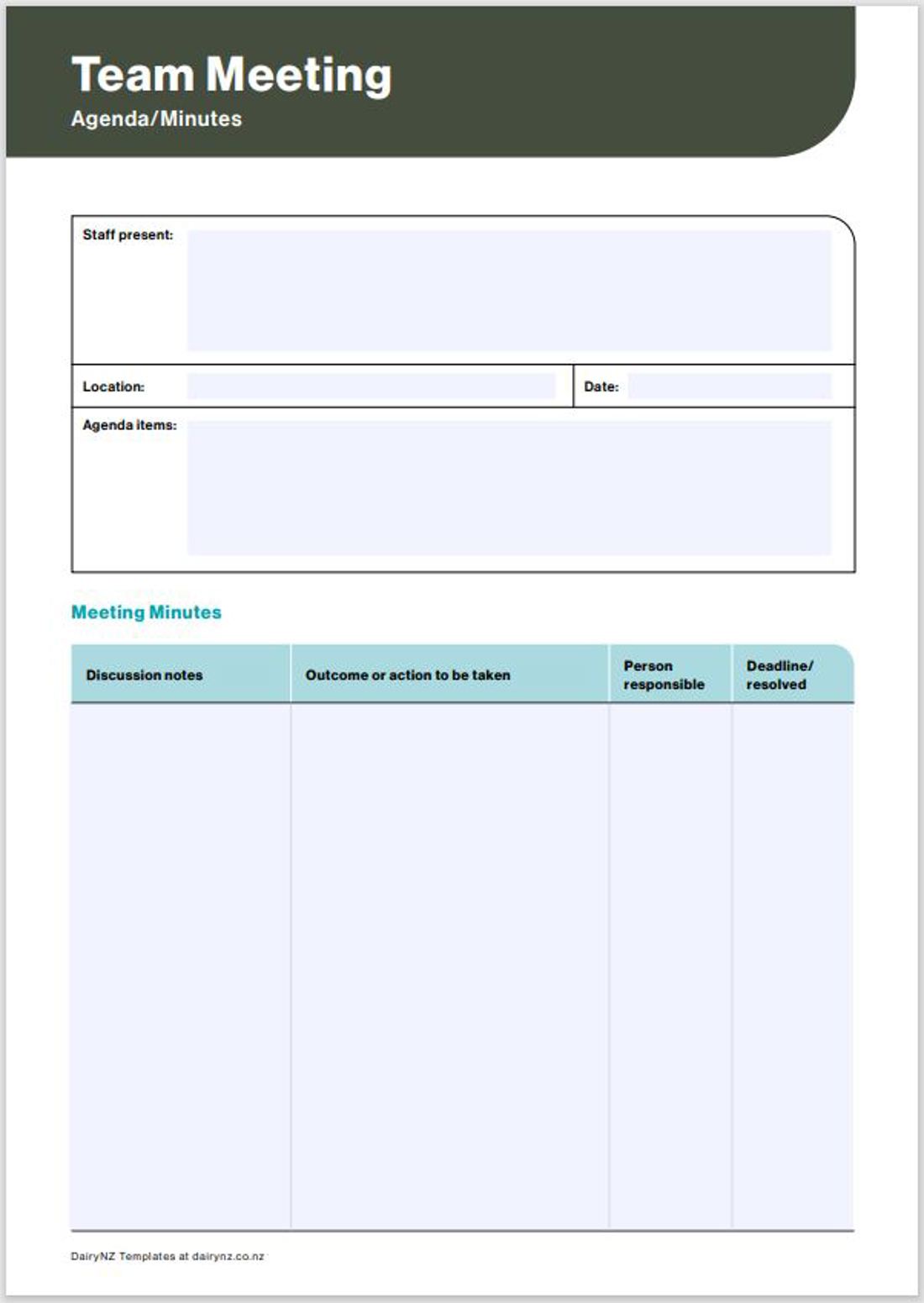 Team Meeting Agenda Minutes Template Image